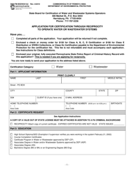 Document preview: Form 3900-FM-BSDW0412D Application for Certification Through Reciprocity to Operate Water or Wastewater Systems - Pennsylvania