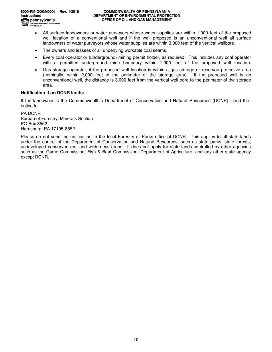 Instructions for Form 8000-PM-OOGM0001 Application for a Permit to Drill, Operate or Alter an Oil or Gas Well - Pennsylvania, Page 10