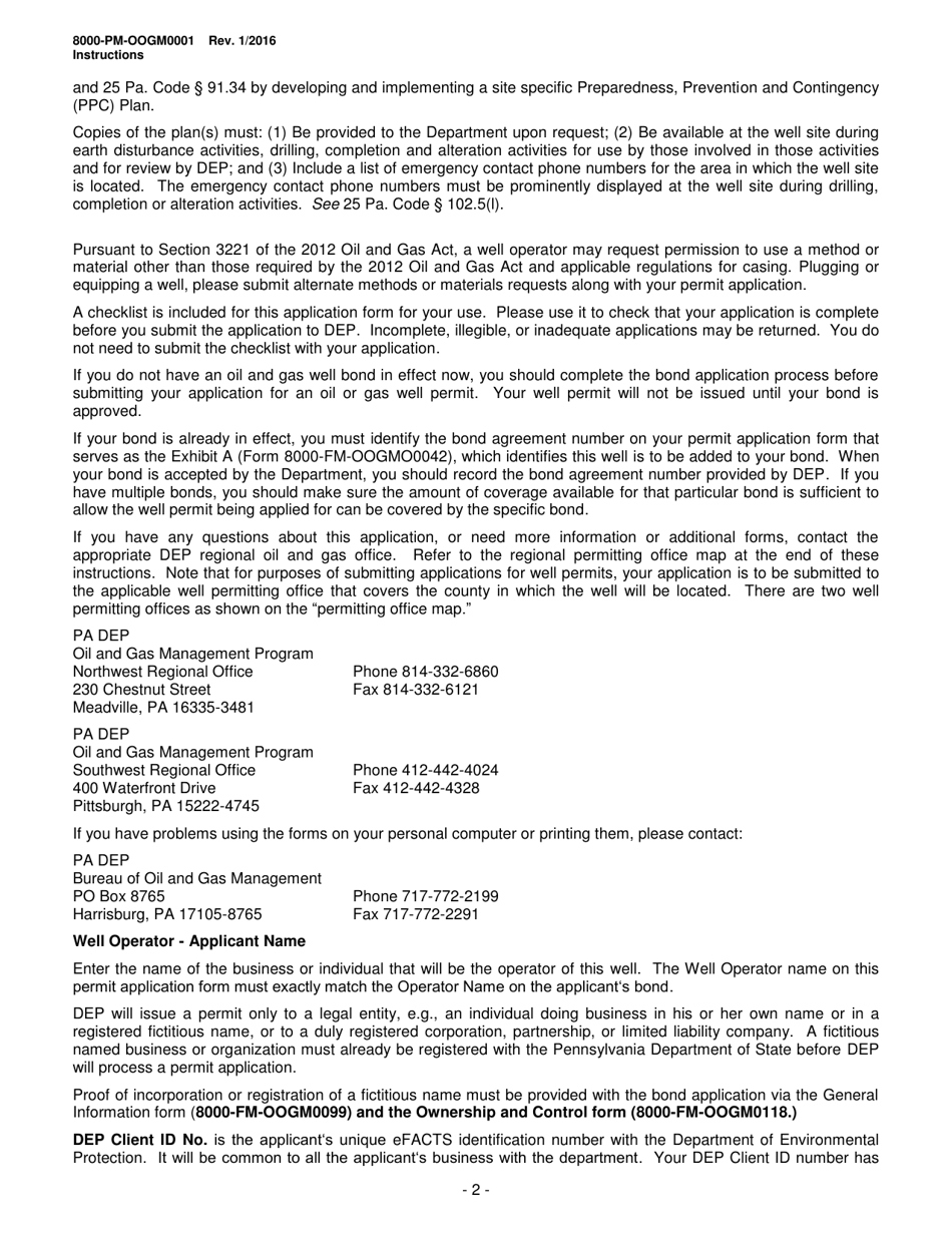 Instructions for Form 8000-PM-OOGM0001 Application for a Permit to Drill, Operate or Alter an Oil or Gas Well - Pennsylvania, Page 2