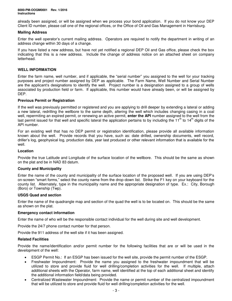 Instructions for Form 8000-PM-OOGM0001 Application for a Permit to Drill, Operate or Alter an Oil or Gas Well - Pennsylvania, Page 3
