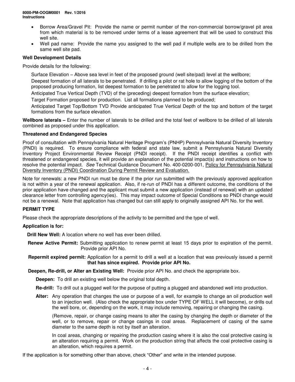 Instructions for Form 8000-PM-OOGM0001 Application for a Permit to Drill, Operate or Alter an Oil or Gas Well - Pennsylvania, Page 4