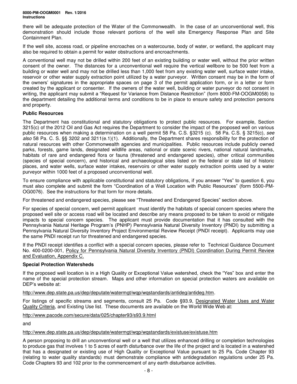 Instructions for Form 8000-PM-OOGM0001 Application for a Permit to Drill, Operate or Alter an Oil or Gas Well - Pennsylvania, Page 8