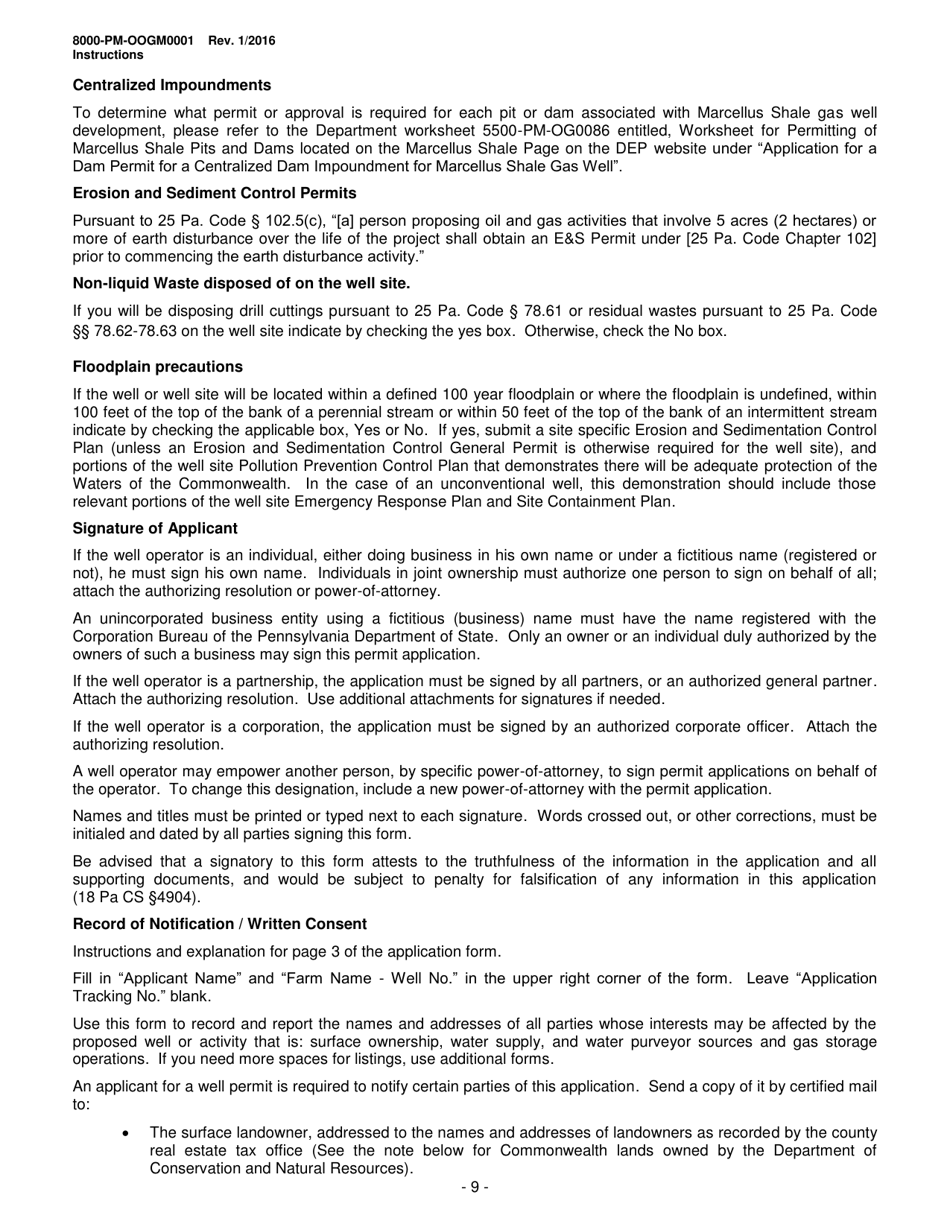 Instructions for Form 8000-PM-OOGM0001 Application for a Permit to Drill, Operate or Alter an Oil or Gas Well - Pennsylvania, Page 9