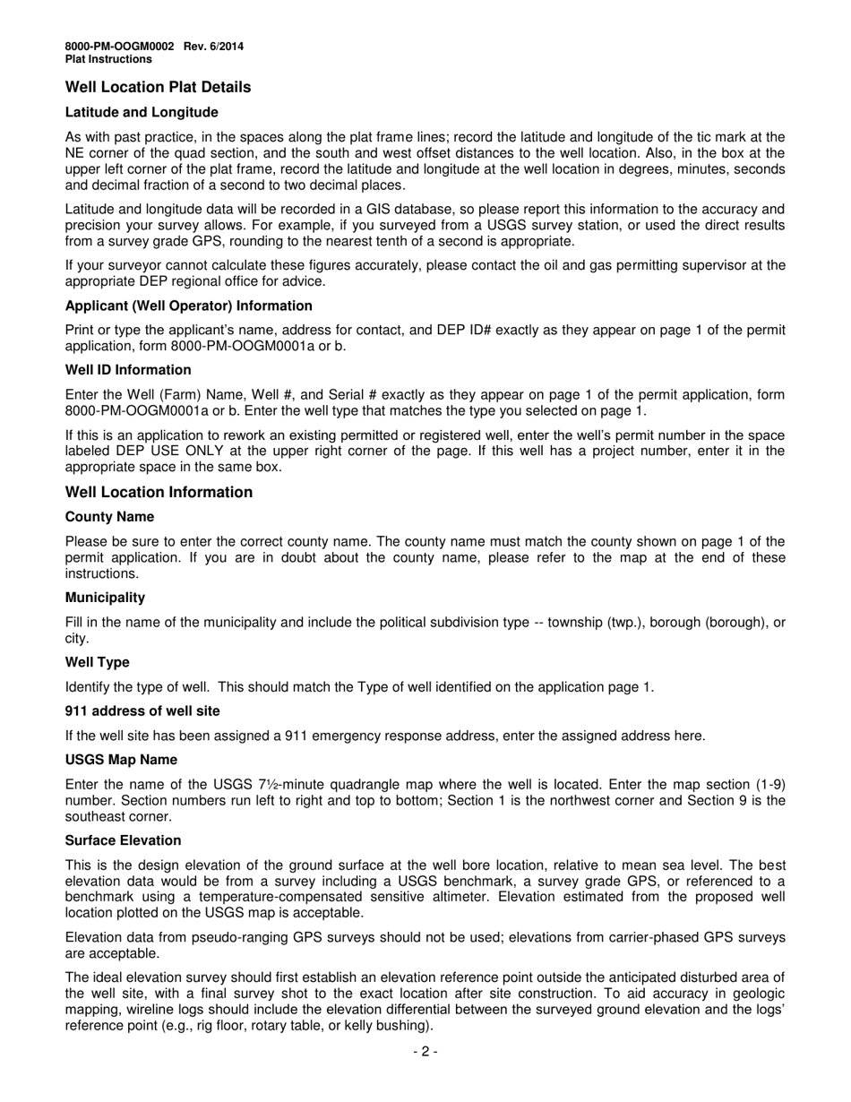 Instructions for Form 8000-PM-OOGM0002 Location Plat for Oil or Gas Well - Pennsylvania, Page 2