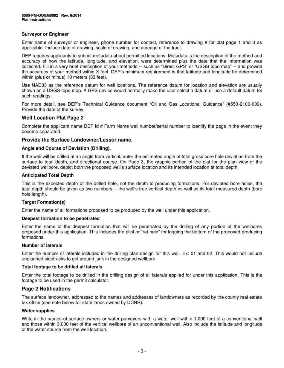 Instructions for Form 8000-PM-OOGM0002 Location Plat for Oil or Gas Well - Pennsylvania, Page 3