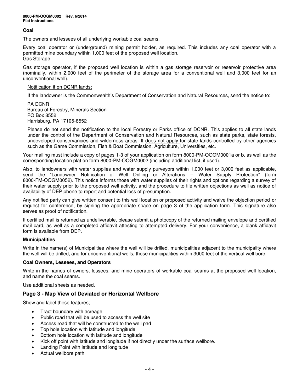 Instructions for Form 8000-PM-OOGM0002 Location Plat for Oil or Gas Well - Pennsylvania, Page 4