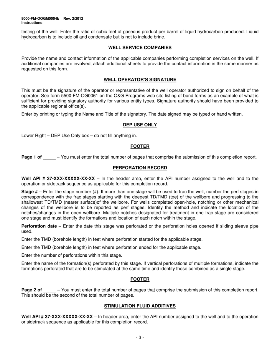 Download Instructions For Form 8000 Fm Oogm0004b Well Completion Report Form Pdf Templateroller 8932