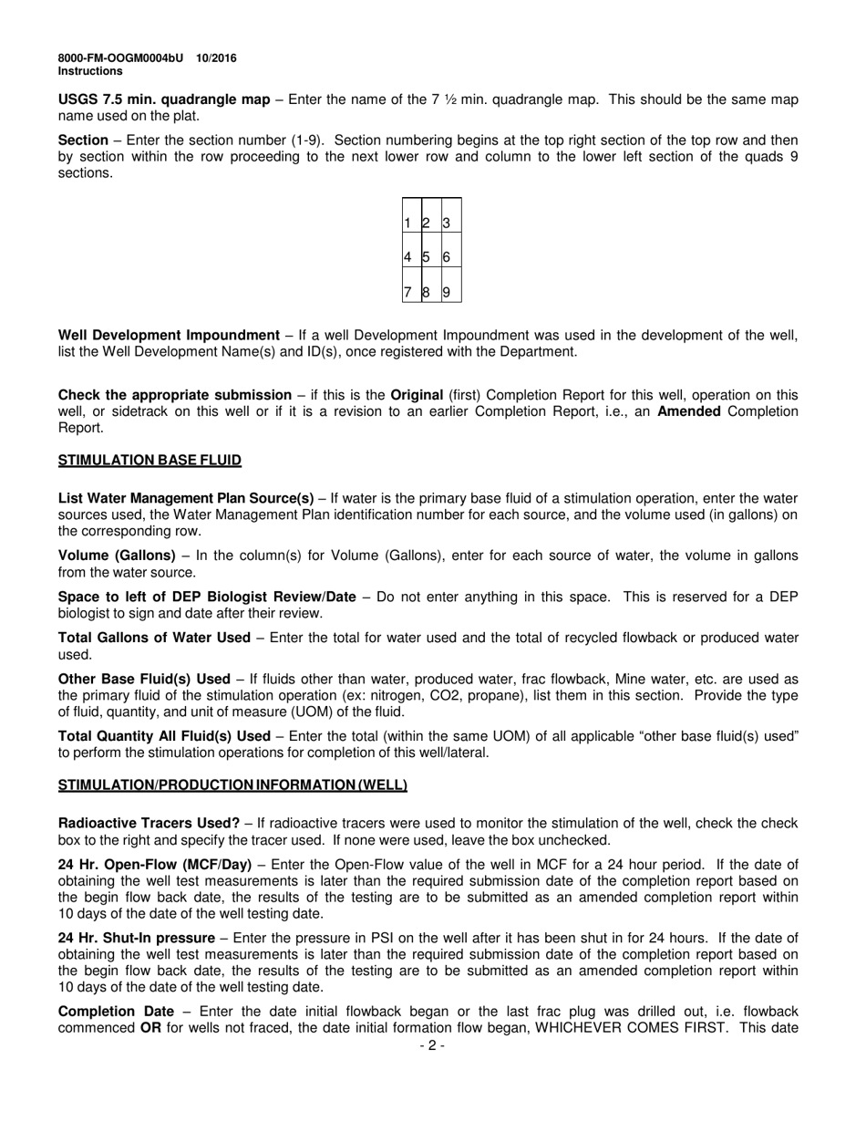 Instructions for Form 8000-FM-OOGM0004BU Completion Report (Unconventional Operators Only) - Pennsylvania, Page 2