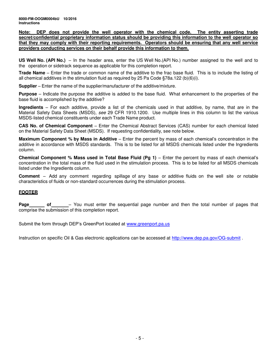 Instructions for Form 8000-FM-OOGM0004BU Completion Report (Unconventional Operators Only) - Pennsylvania, Page 5