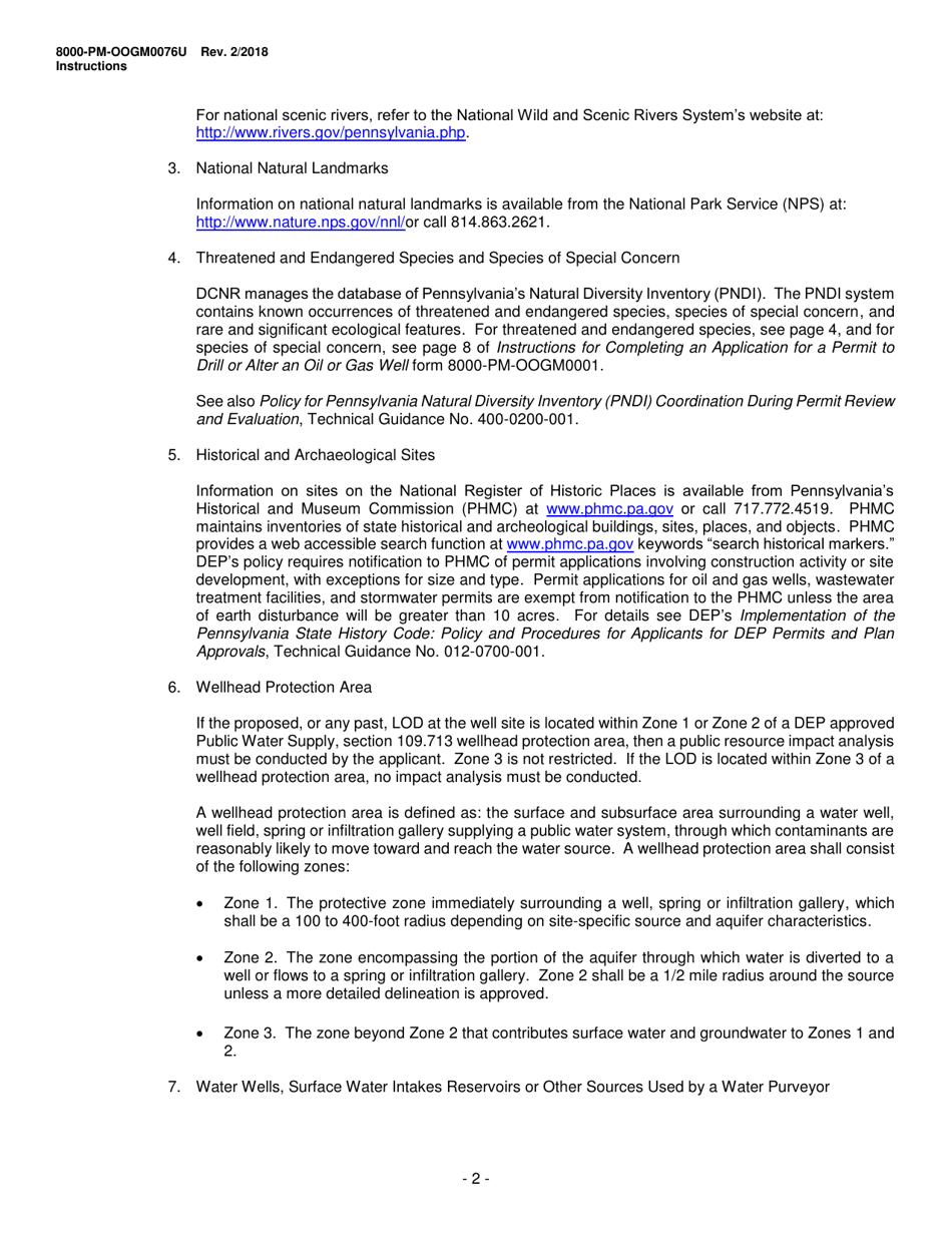Instructions for Form 8000-PM-OOGM0076U Coordination of a Well Location With Public Resources (Unconventional Operations Only) - Pennsylvania, Page 2