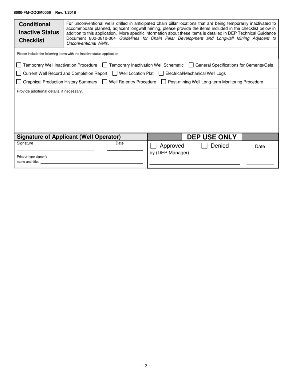Form 8000-FM-OOGM0056 Application for Inactive Well Status - Pennsylvania, Page 2