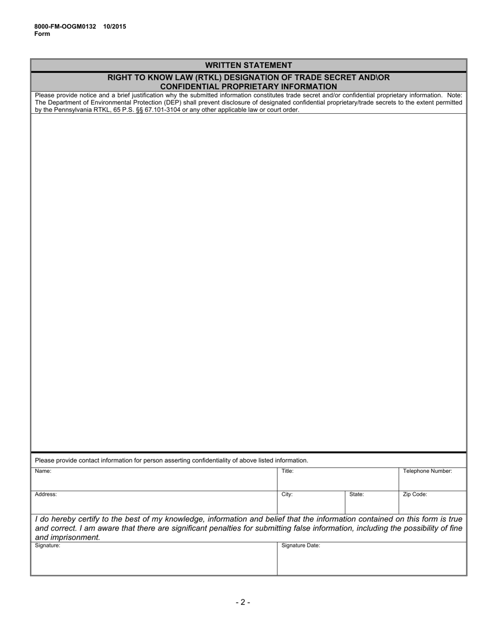 Form 8000-FM-OOGM0132 Registration of Trade Secret / Confidential Proprietary Stimulation Fluid Chemical Information Form - Pennsylvania, Page 2