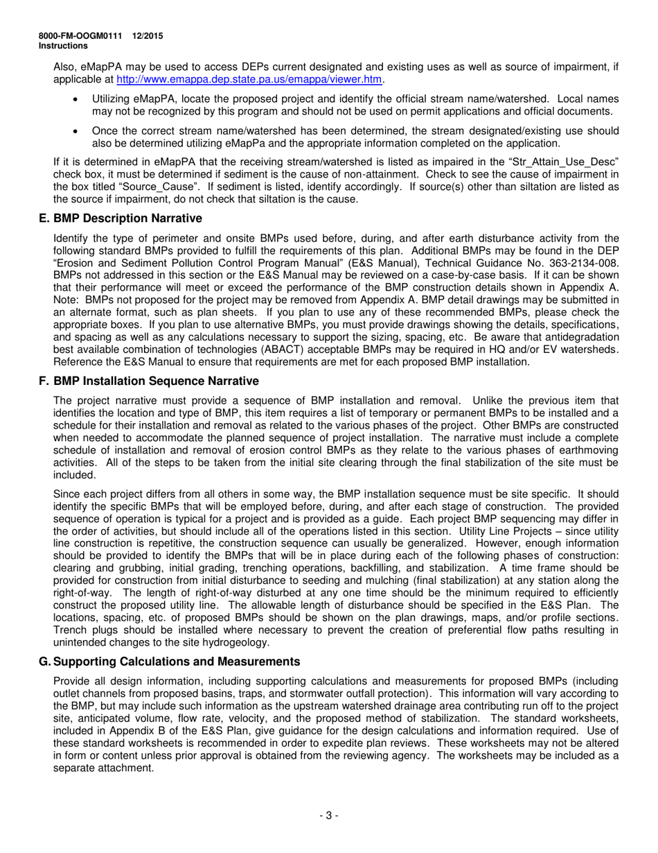 Instructions for Form 8000-FM-OOGM0111 Erosion and Sediment Control Plan for Oil and Gas Operations - Pennsylvania, Page 3