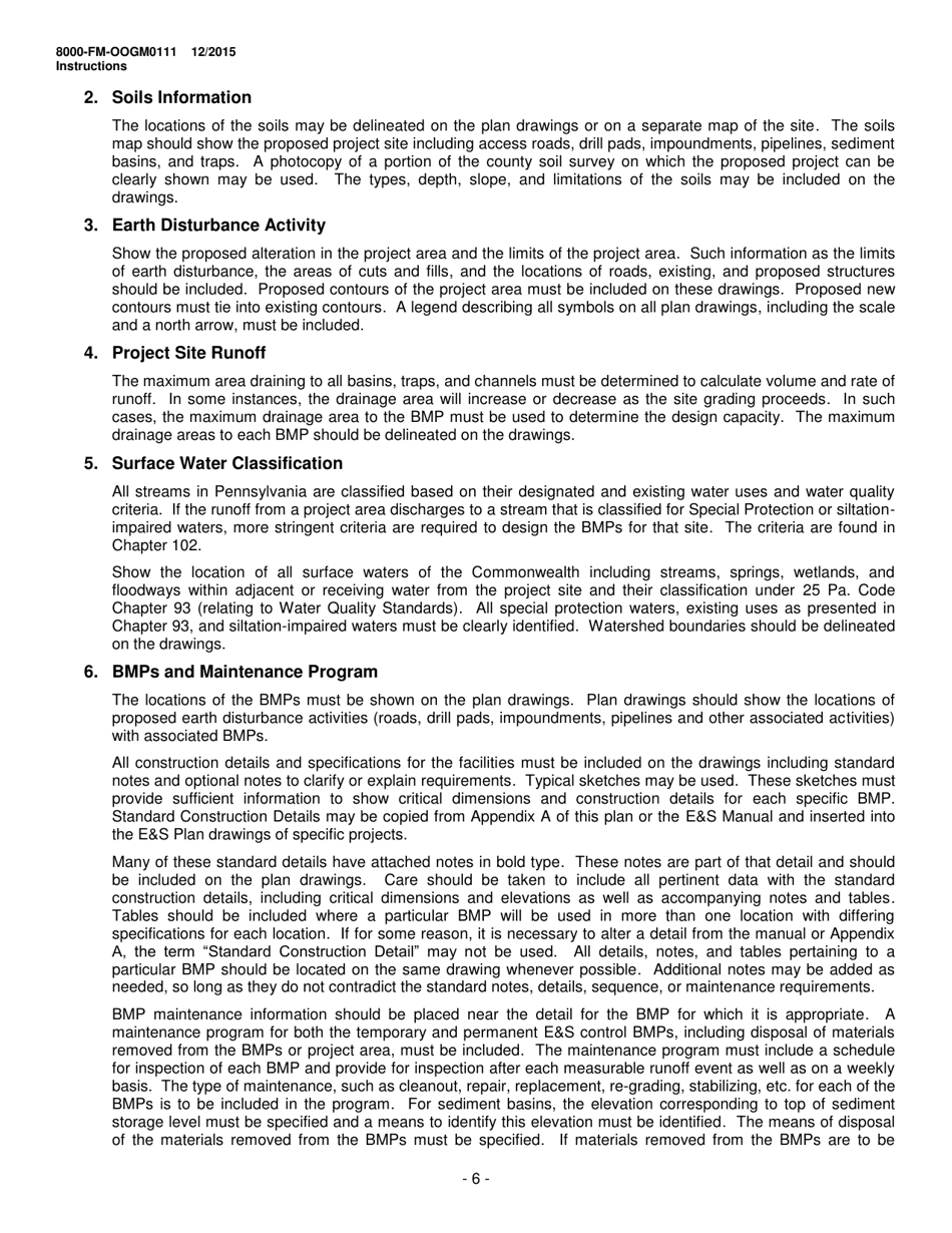 Instructions for Form 8000-FM-OOGM0111 Erosion and Sediment Control Plan for Oil and Gas Operations - Pennsylvania, Page 6