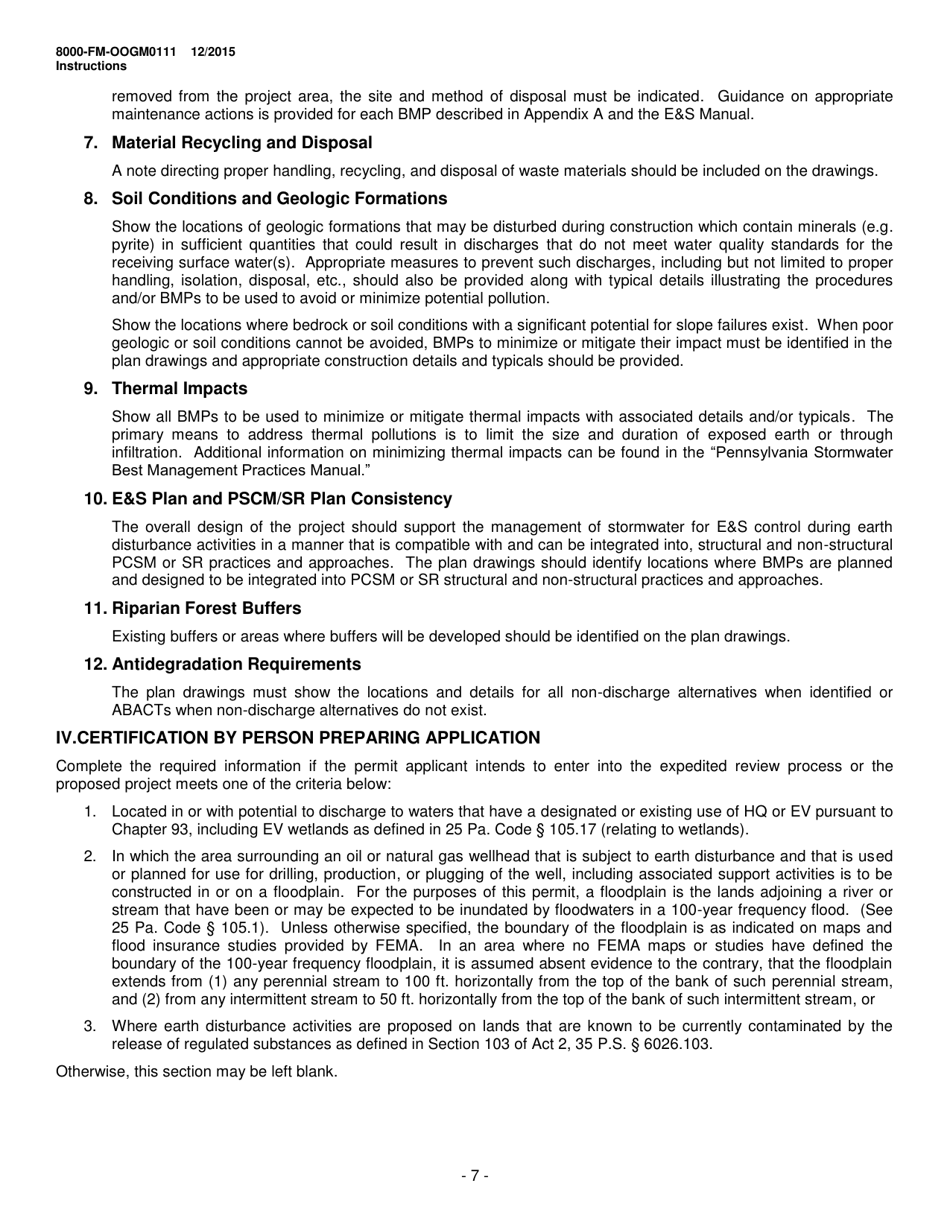 Instructions for Form 8000-FM-OOGM0111 Erosion and Sediment Control Plan for Oil and Gas Operations - Pennsylvania, Page 7