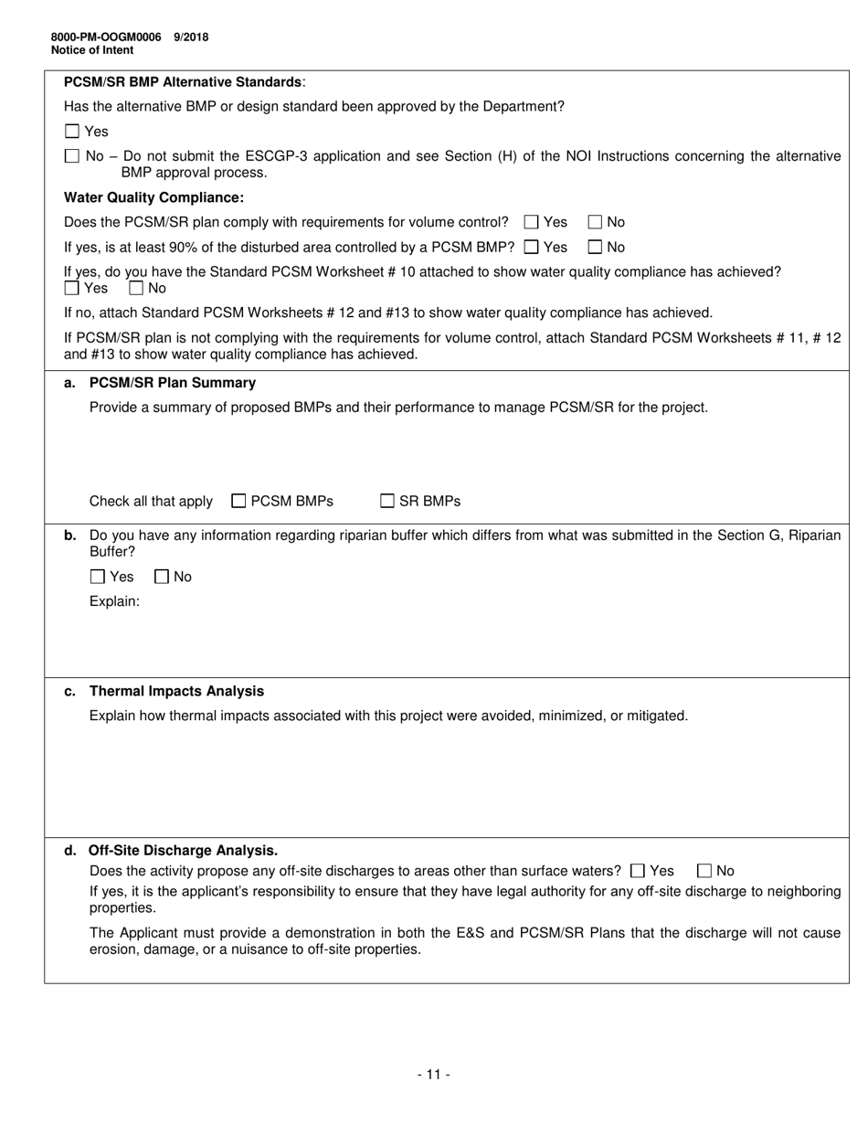 Form 8000-PM-OOGM0006 Notice of Intent (Noi) for Coverage Under the Erosion and Sediment Control General Permit (Escgp-3) for Earth Disturbance Associated With Oil and Gas Exploration, Production, Processing, or Treatment Operations or Transmission Facilities - Pennsylvania, Page 11