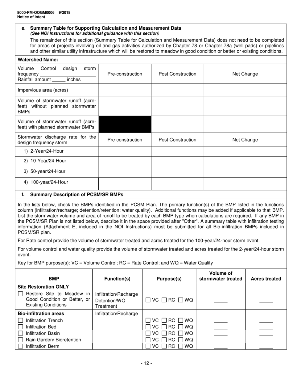 Form 8000-PM-OOGM0006 Notice of Intent (Noi) for Coverage Under the Erosion and Sediment Control General Permit (Escgp-3) for Earth Disturbance Associated With Oil and Gas Exploration, Production, Processing, or Treatment Operations or Transmission Facilities - Pennsylvania, Page 12