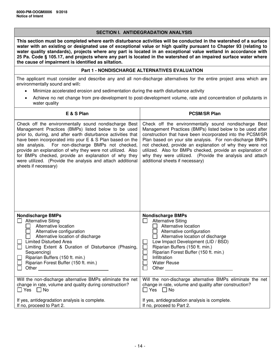 Form 8000-PM-OOGM0006 Notice of Intent (Noi) for Coverage Under the Erosion and Sediment Control General Permit (Escgp-3) for Earth Disturbance Associated With Oil and Gas Exploration, Production, Processing, or Treatment Operations or Transmission Facilities - Pennsylvania, Page 14