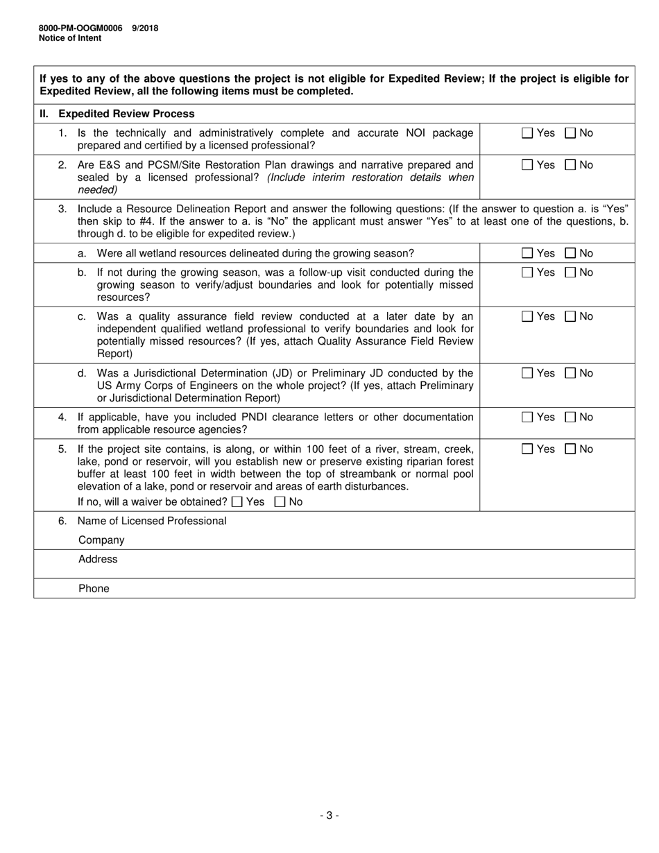 Form 8000-PM-OOGM0006 Notice of Intent (Noi) for Coverage Under the Erosion and Sediment Control General Permit (Escgp-3) for Earth Disturbance Associated With Oil and Gas Exploration, Production, Processing, or Treatment Operations or Transmission Facilities - Pennsylvania, Page 3