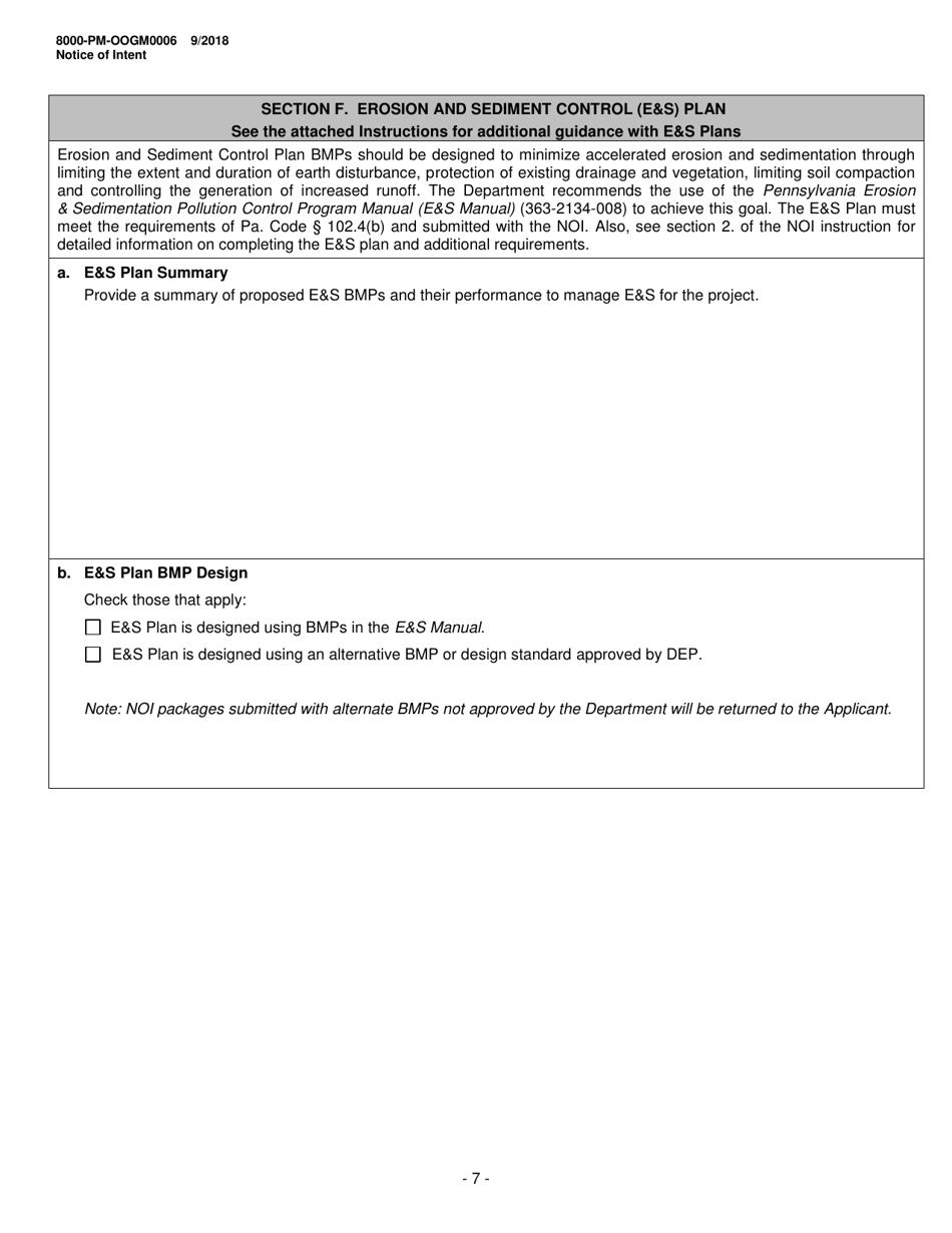 Form 8000-PM-OOGM0006 Notice of Intent (Noi) for Coverage Under the Erosion and Sediment Control General Permit (Escgp-3) for Earth Disturbance Associated With Oil and Gas Exploration, Production, Processing, or Treatment Operations or Transmission Facilities - Pennsylvania, Page 7