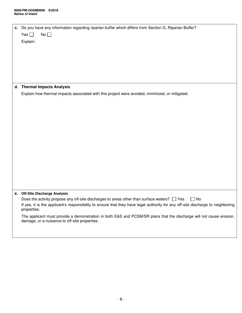 Form 8000-PM-OOGM0006 Notice of Intent (Noi) for Coverage Under the Erosion and Sediment Control General Permit (Escgp-3) for Earth Disturbance Associated With Oil and Gas Exploration, Production, Processing, or Treatment Operations or Transmission Facilities - Pennsylvania, Page 8