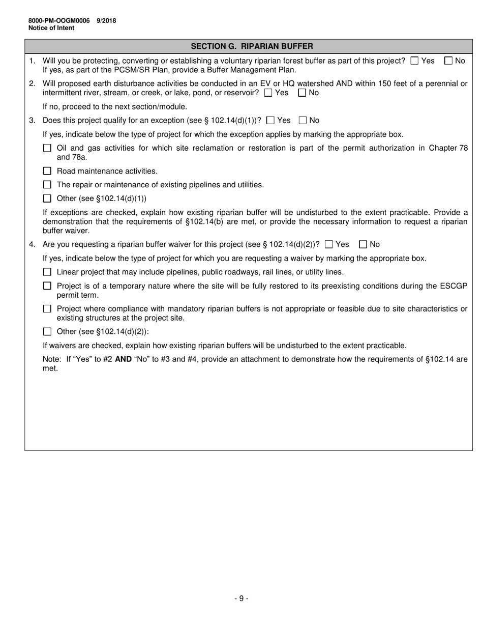 Form 8000-PM-OOGM0006 Notice of Intent (Noi) for Coverage Under the Erosion and Sediment Control General Permit (Escgp-3) for Earth Disturbance Associated With Oil and Gas Exploration, Production, Processing, or Treatment Operations or Transmission Facilities - Pennsylvania, Page 9