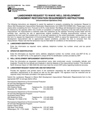 Document preview: Instructions for Form 8000-FM-OOGM0140U Landowner Request to Waive Well Development Impoundment Restoration Requirements (Unconventional Operations Only) - Pennsylvania