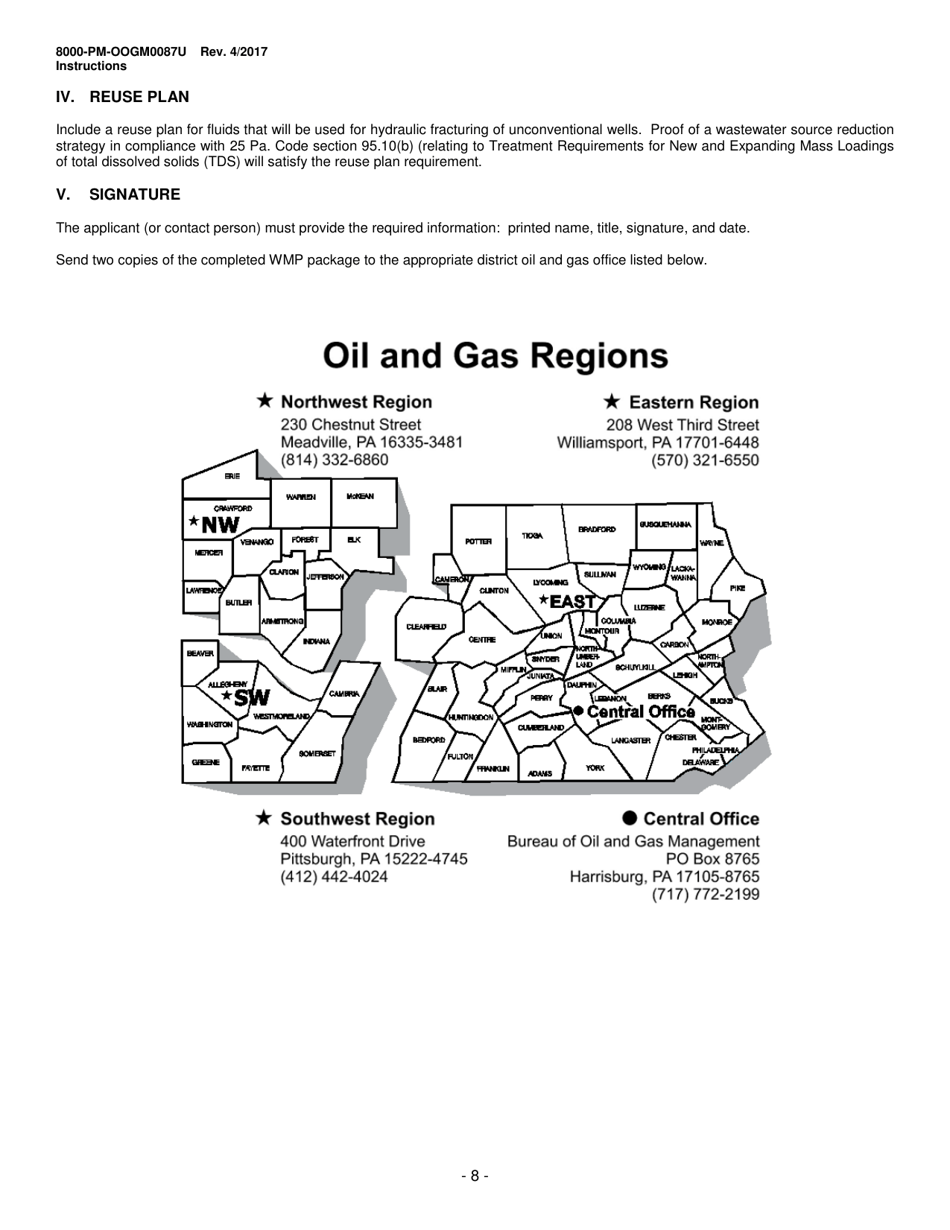 Instructions for Form 8000-PM-OOGM0087U Water Management Plan Approval / Renewal Request (Unconventional Operations Only) - Pennsylvania, Page 8