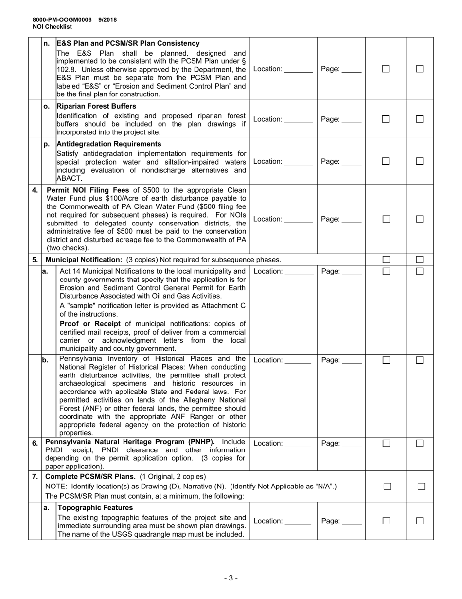 Form 8000-PM-OOGM0006 Notice of Intent (Noi) Administrative Completeness Checklist Erosion and Sedimentcontrol General Permit (Escgp-3) for Earth Disturbance Associated With Oil and Gas Exploration, Production, Processing, or Treatment Operations or Transmission Facilities - Pennsylvania, Page 3
