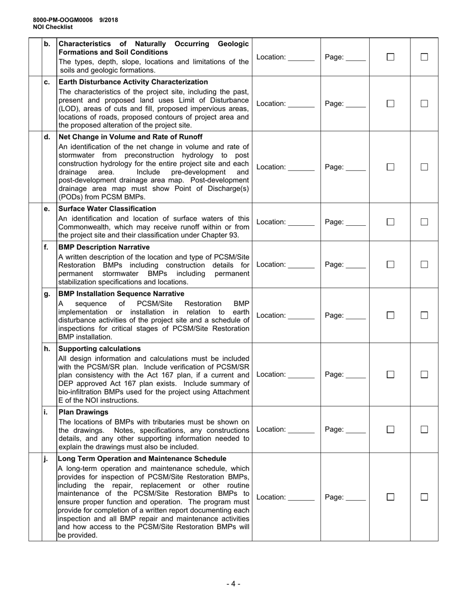Form 8000-PM-OOGM0006 Notice of Intent (Noi) Administrative Completeness Checklist Erosion and Sedimentcontrol General Permit (Escgp-3) for Earth Disturbance Associated With Oil and Gas Exploration, Production, Processing, or Treatment Operations or Transmission Facilities - Pennsylvania, Page 4