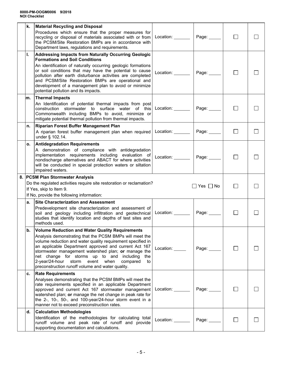 Form 8000-PM-OOGM0006 Notice of Intent (Noi) Administrative Completeness Checklist Erosion and Sedimentcontrol General Permit (Escgp-3) for Earth Disturbance Associated With Oil and Gas Exploration, Production, Processing, or Treatment Operations or Transmission Facilities - Pennsylvania, Page 5