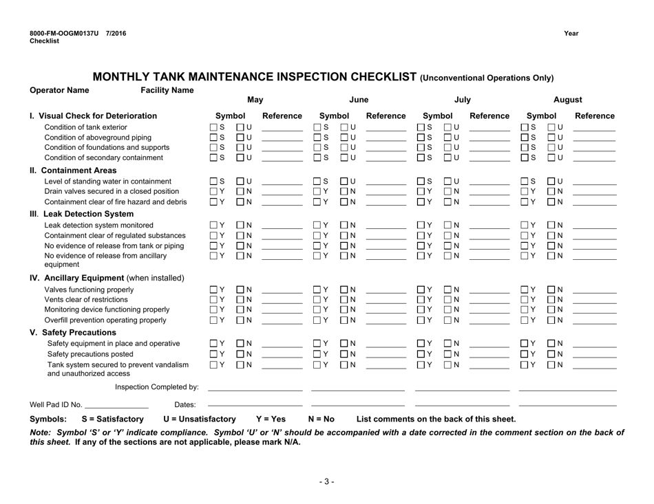 Form 8000-FM-OOGM0137U Monthly Tank Maintenance Inspection Checklist (Unconventional Operations Only) - Pennsylvania, Page 2
