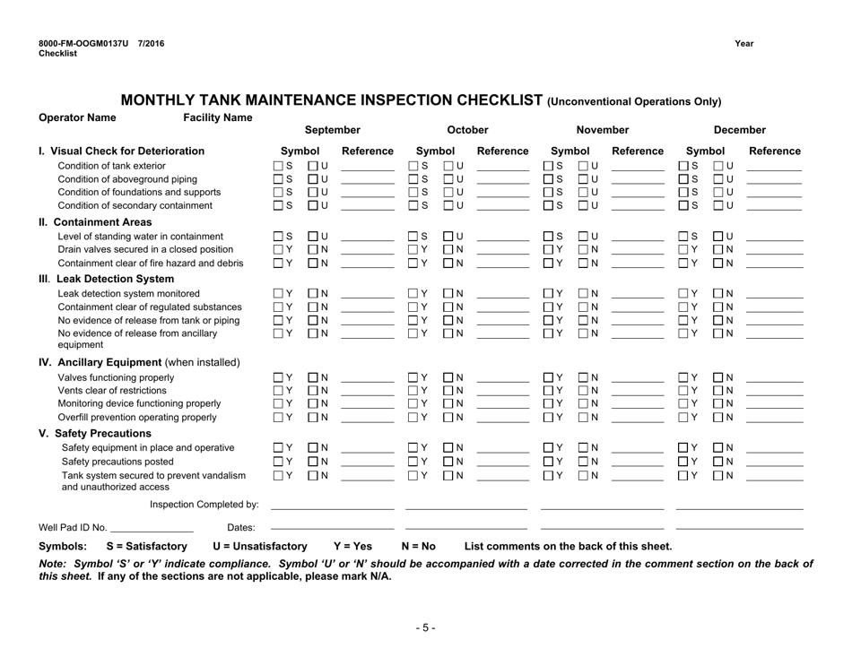 Form 8000-FM-OOGM0137U Monthly Tank Maintenance Inspection Checklist (Unconventional Operations Only) - Pennsylvania, Page 4
