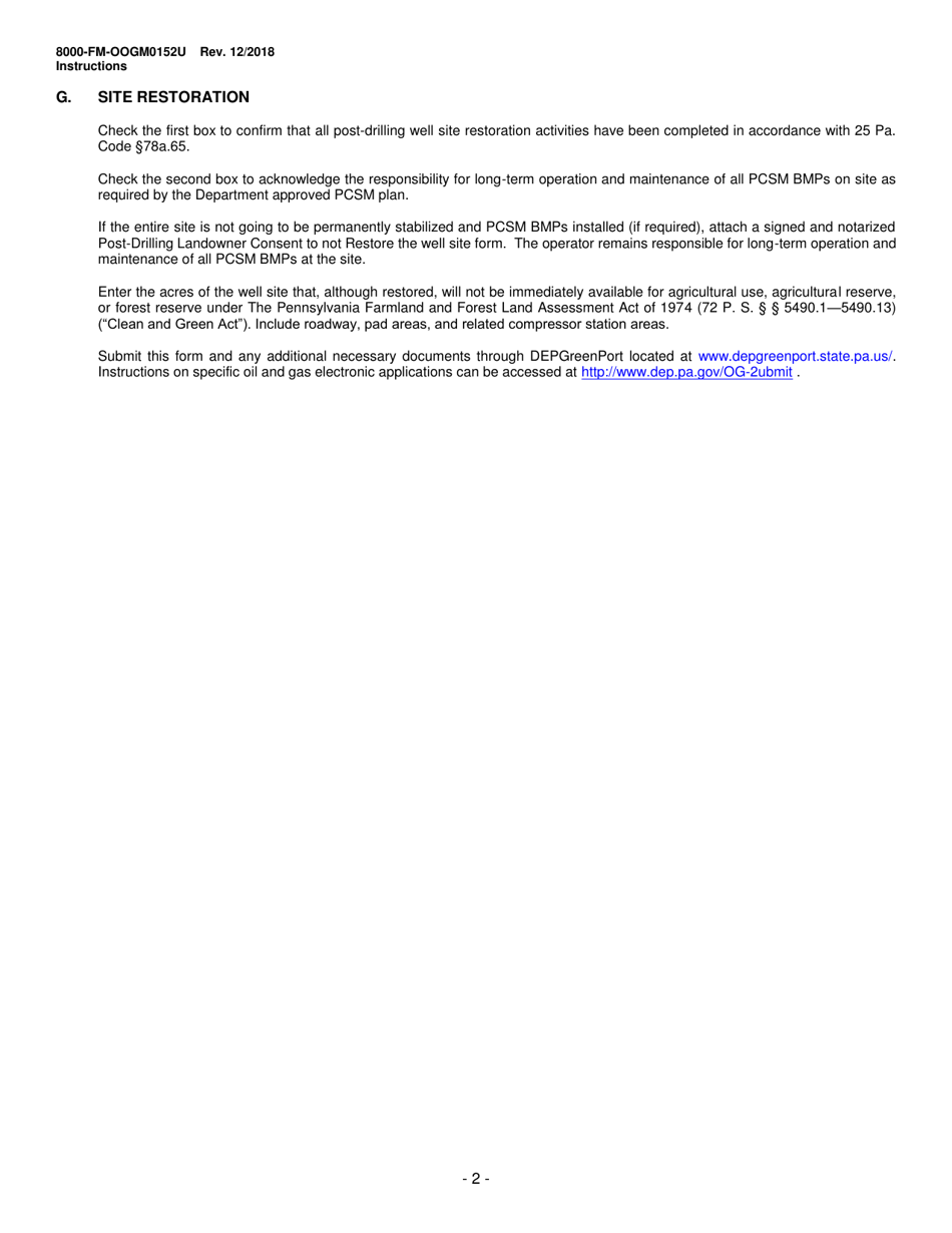 Instructions for Form 8000-FM-OOGM0152U Post-drilling Well Site Restoration Report (Unconventional Operations Only) - Pennsylvania, Page 2