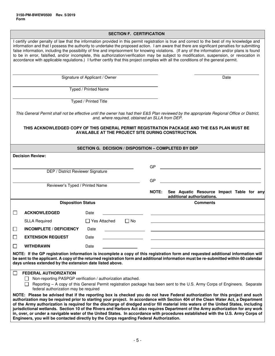 Form 3150-PM-BWEW0500 Chapter 105 Water Obstructions and Encroachment General Permit Registration - Pennsylvania, Page 5
