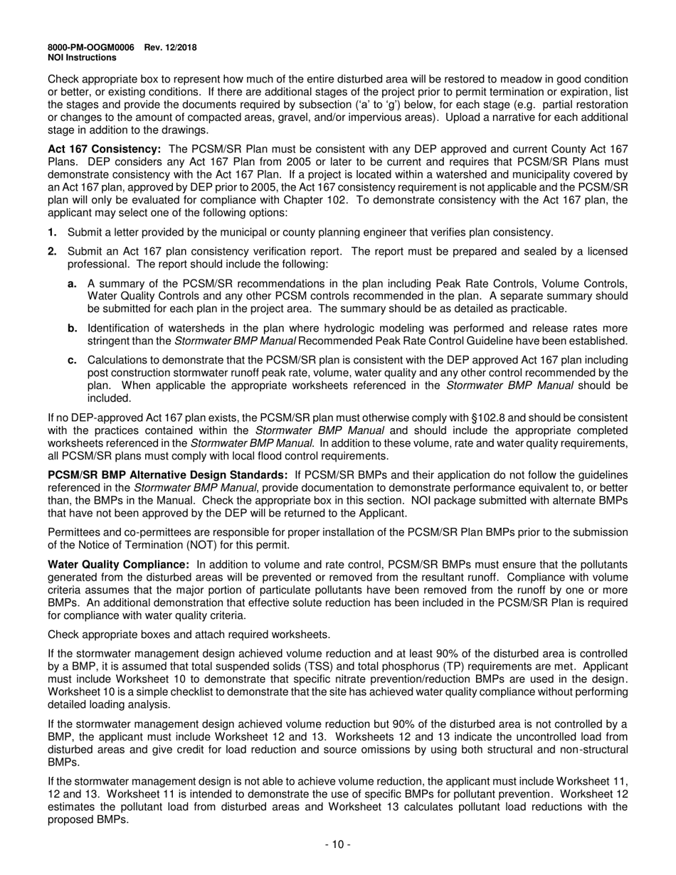Instructions for Form 8000-PM-OOGM0006 Notice of Intent (Noi) for Coverage Under the Erosion and Sediment Control General Permit (Escgp-3) for Earth Disturbance Associated With Oil and Gas Exploration, Production, Processing, or Treatment Operations or Transmission Facilities - Pennsylvania, Page 10