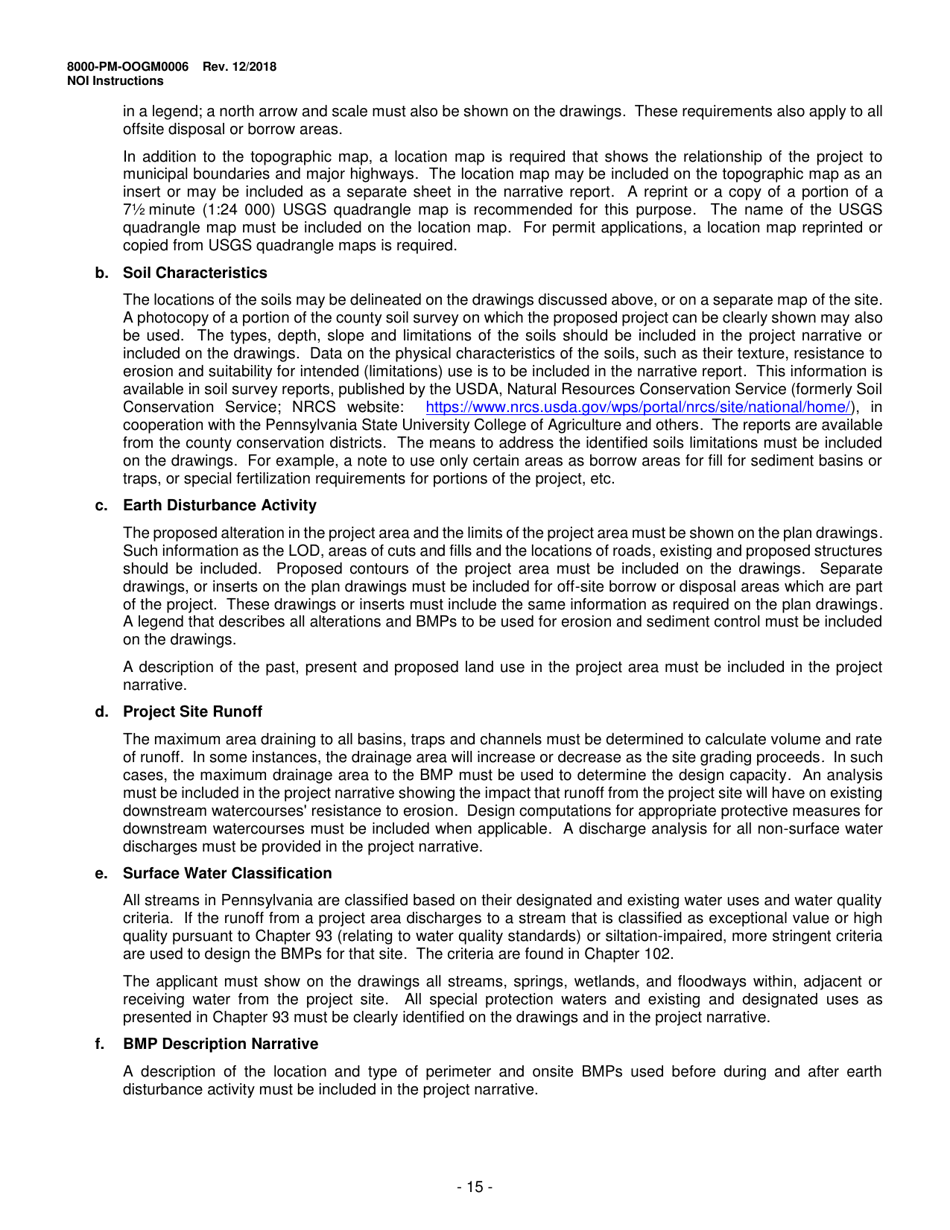 Instructions for Form 8000-PM-OOGM0006 Notice of Intent (Noi) for Coverage Under the Erosion and Sediment Control General Permit (Escgp-3) for Earth Disturbance Associated With Oil and Gas Exploration, Production, Processing, or Treatment Operations or Transmission Facilities - Pennsylvania, Page 15