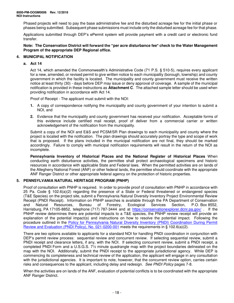 Instructions for Form 8000-PM-OOGM0006 Notice of Intent (Noi) for Coverage Under the Erosion and Sediment Control General Permit (Escgp-3) for Earth Disturbance Associated With Oil and Gas Exploration, Production, Processing, or Treatment Operations or Transmission Facilities - Pennsylvania, Page 18