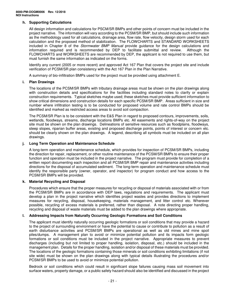 Instructions for Form 8000-PM-OOGM0006 Notice of Intent (Noi) for Coverage Under the Erosion and Sediment Control General Permit (Escgp-3) for Earth Disturbance Associated With Oil and Gas Exploration, Production, Processing, or Treatment Operations or Transmission Facilities - Pennsylvania, Page 21
