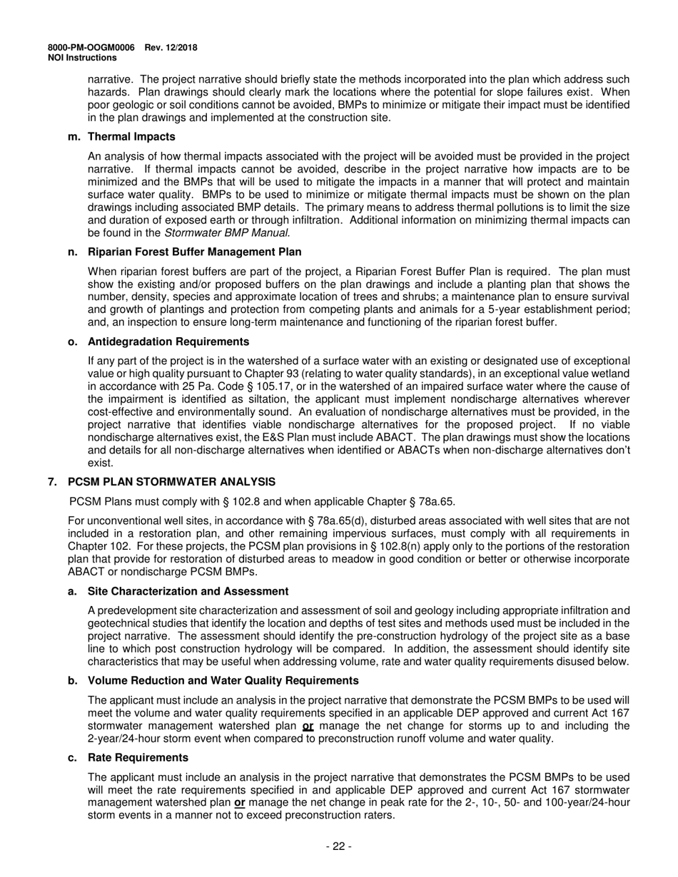 Instructions for Form 8000-PM-OOGM0006 Notice of Intent (Noi) for Coverage Under the Erosion and Sediment Control General Permit (Escgp-3) for Earth Disturbance Associated With Oil and Gas Exploration, Production, Processing, or Treatment Operations or Transmission Facilities - Pennsylvania, Page 22