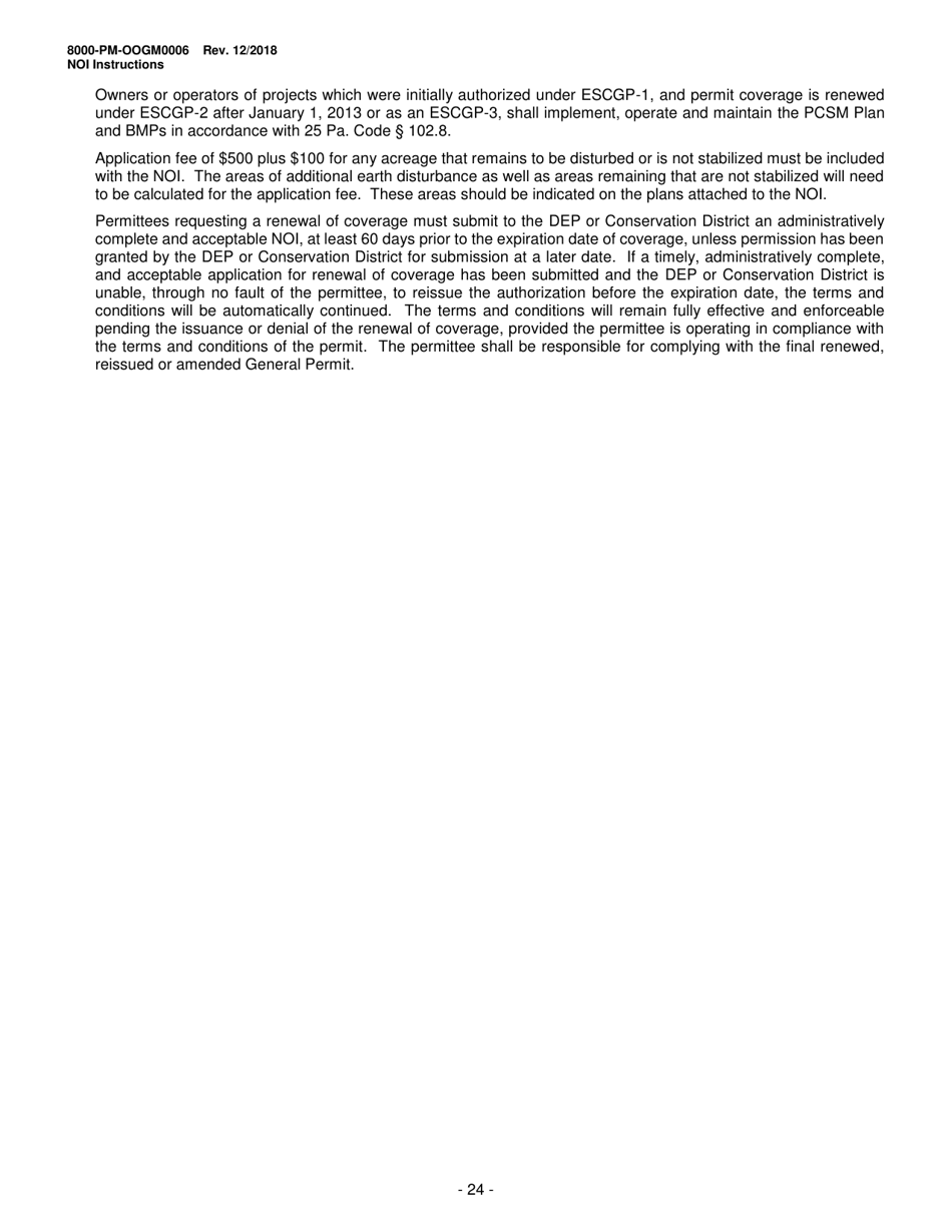 Instructions for Form 8000-PM-OOGM0006 Notice of Intent (Noi) for Coverage Under the Erosion and Sediment Control General Permit (Escgp-3) for Earth Disturbance Associated With Oil and Gas Exploration, Production, Processing, or Treatment Operations or Transmission Facilities - Pennsylvania, Page 24