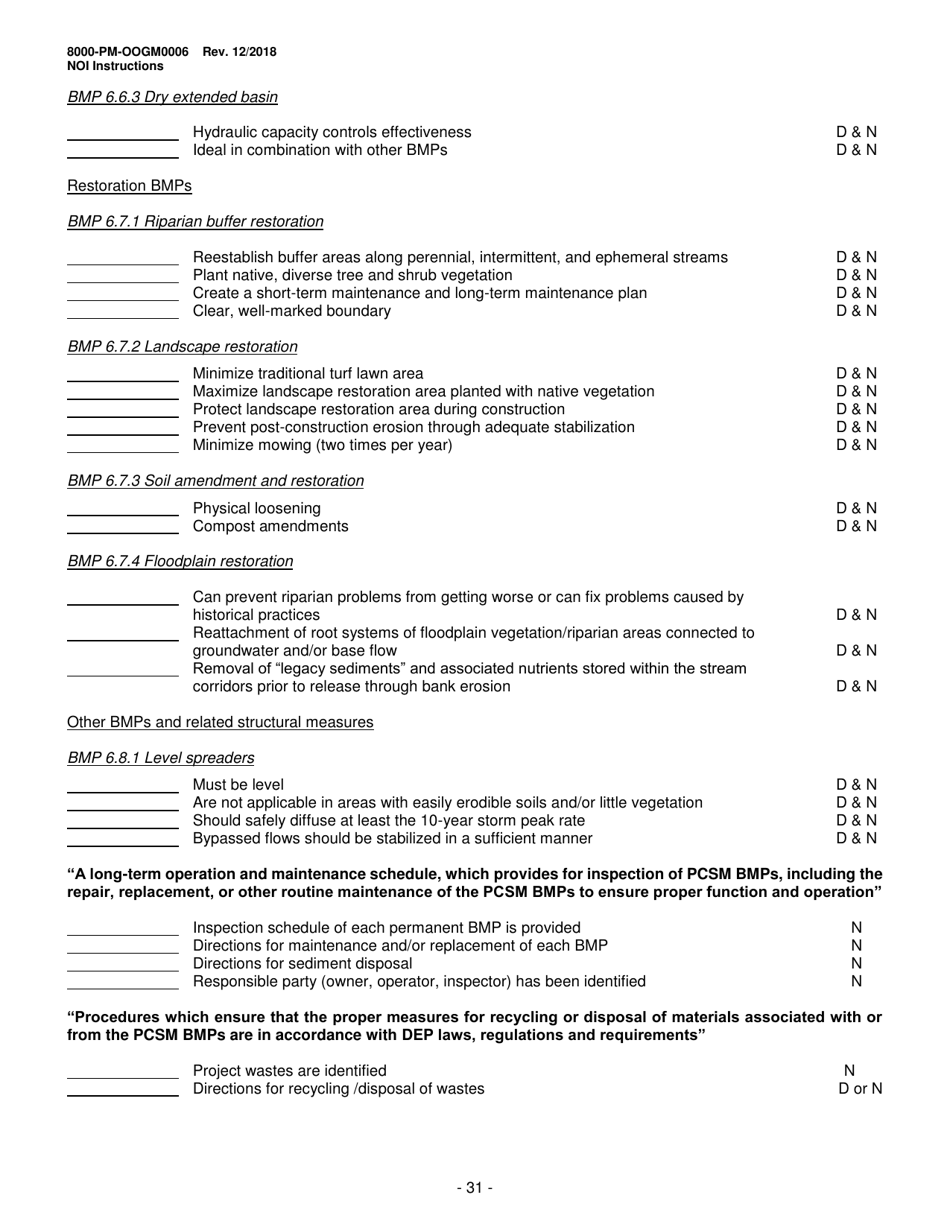 Instructions for Form 8000-PM-OOGM0006 Notice of Intent (Noi) for Coverage Under the Erosion and Sediment Control General Permit (Escgp-3) for Earth Disturbance Associated With Oil and Gas Exploration, Production, Processing, or Treatment Operations or Transmission Facilities - Pennsylvania, Page 31