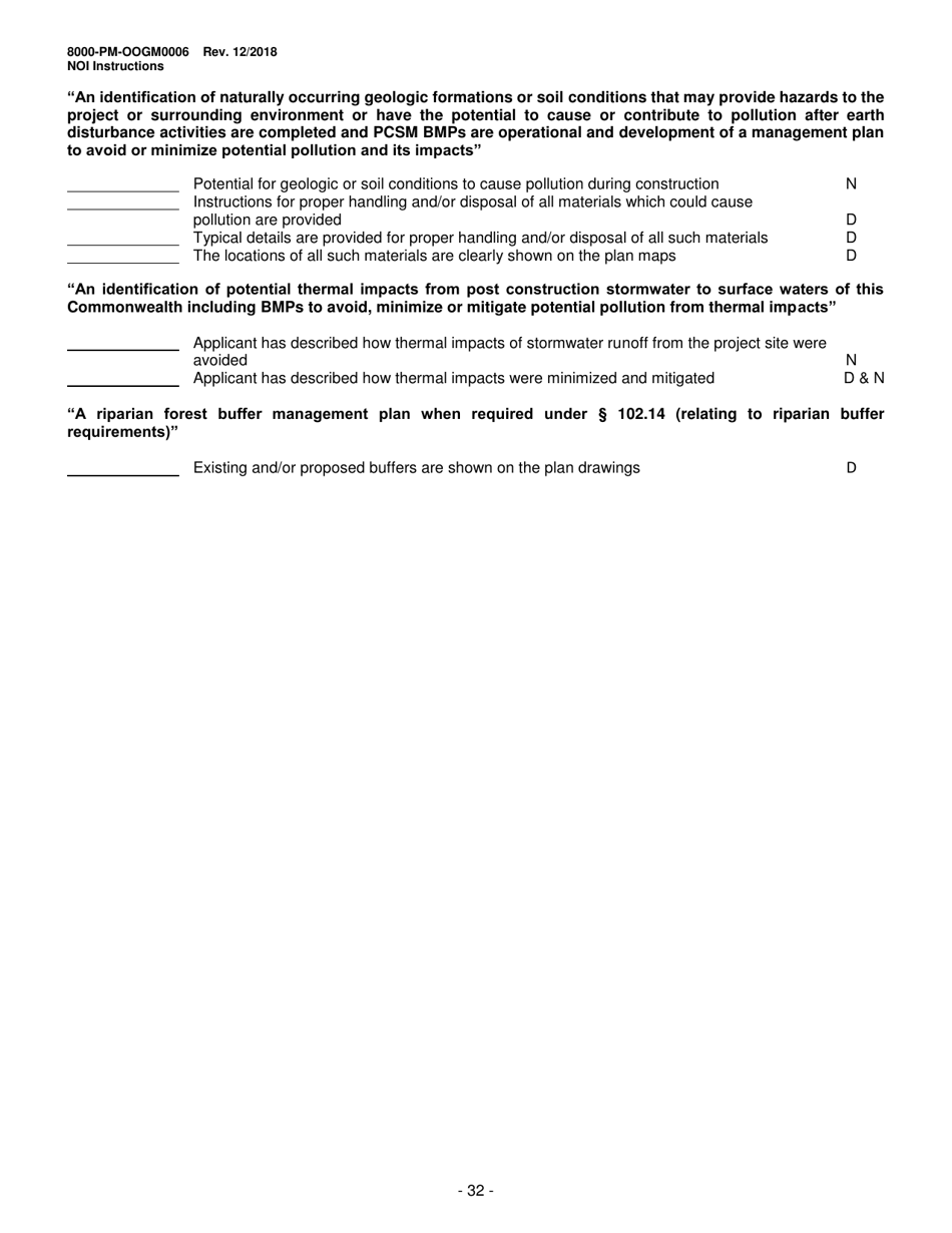 Instructions for Form 8000-PM-OOGM0006 Notice of Intent (Noi) for Coverage Under the Erosion and Sediment Control General Permit (Escgp-3) for Earth Disturbance Associated With Oil and Gas Exploration, Production, Processing, or Treatment Operations or Transmission Facilities - Pennsylvania, Page 32