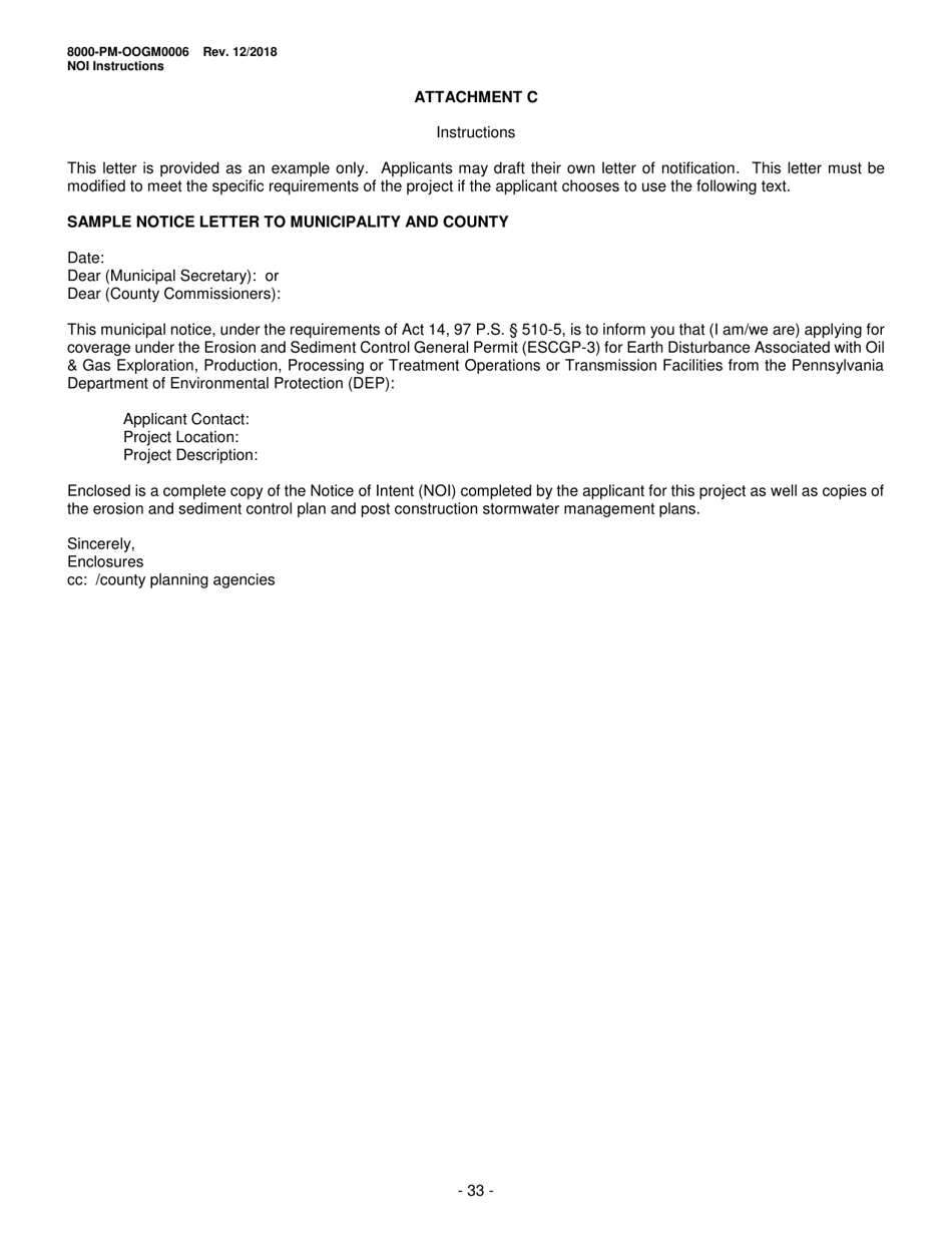 Instructions for Form 8000-PM-OOGM0006 Notice of Intent (Noi) for Coverage Under the Erosion and Sediment Control General Permit (Escgp-3) for Earth Disturbance Associated With Oil and Gas Exploration, Production, Processing, or Treatment Operations or Transmission Facilities - Pennsylvania, Page 33