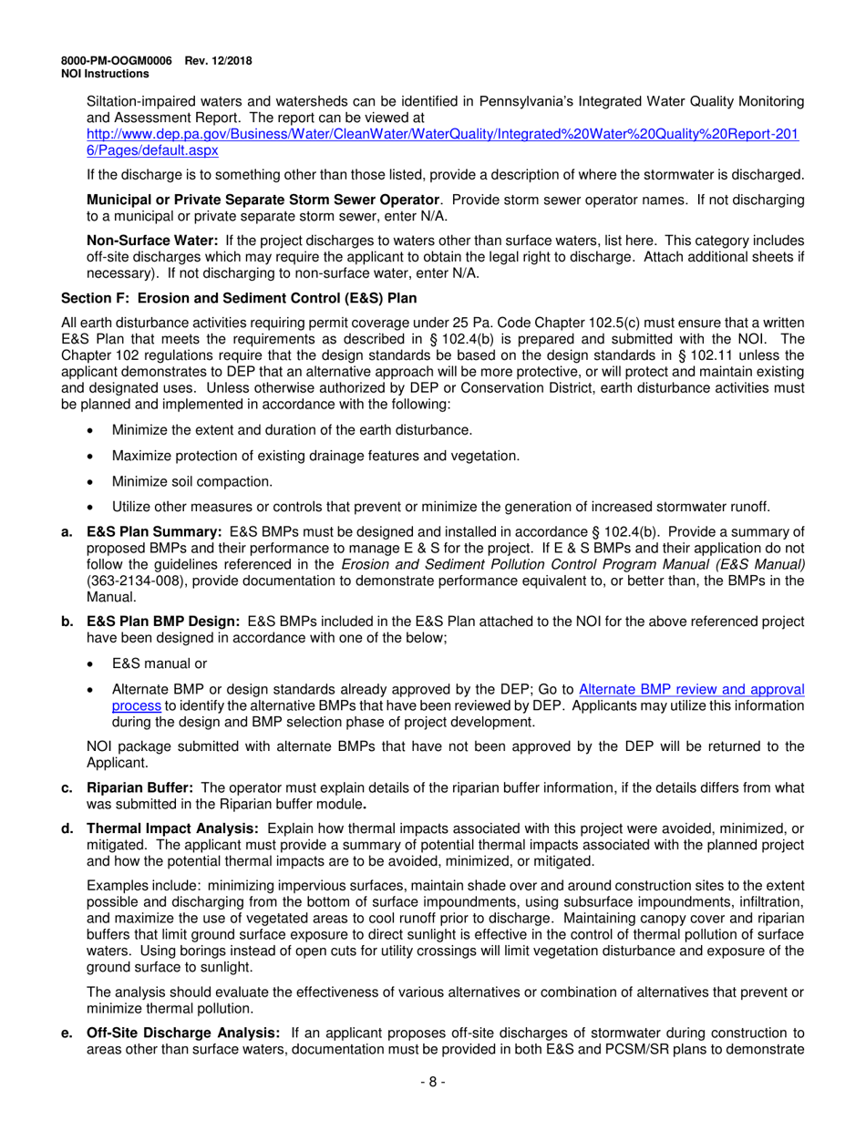 Instructions for Form 8000-PM-OOGM0006 Notice of Intent (Noi) for Coverage Under the Erosion and Sediment Control General Permit (Escgp-3) for Earth Disturbance Associated With Oil and Gas Exploration, Production, Processing, or Treatment Operations or Transmission Facilities - Pennsylvania, Page 8