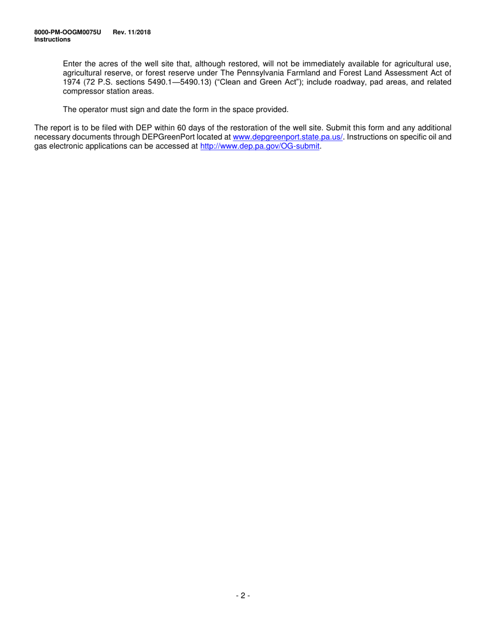 Instructions for Form 8000-PM-OOGM0075U Post-plugging Well Site Restoration Report (Unconventional Operations Only) - Pennsylvania, Page 2