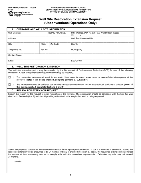 Form 8000-FM-OOGM0131U Well Site Restoration Extension Request (Unconventional Operations Only) - Pennsylvania