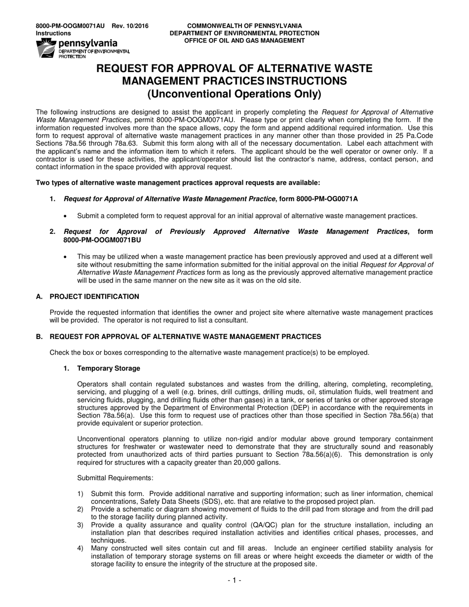 Form 8000-PM-OOGM0071AU Request for Approval of Alternative Waste Management Practices (Unconventional Operations Only) - Pennsylvania, Page 4