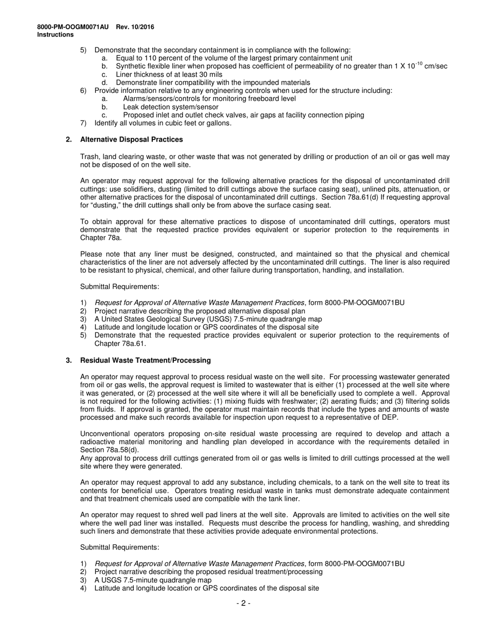 Form 8000-PM-OOGM0071AU Request for Approval of Alternative Waste Management Practices (Unconventional Operations Only) - Pennsylvania, Page 5