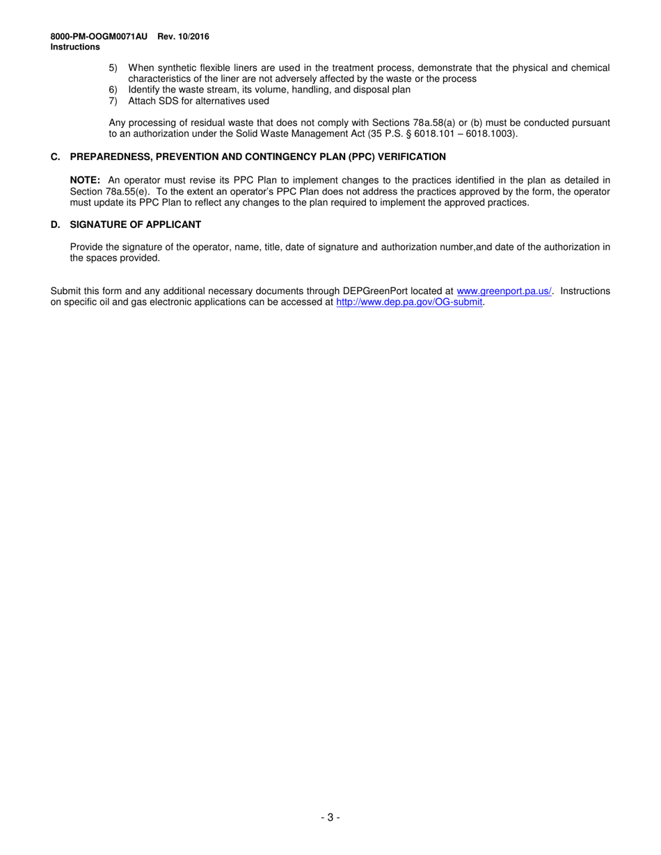 Form 8000-PM-OOGM0071AU Request for Approval of Alternative Waste Management Practices (Unconventional Operations Only) - Pennsylvania, Page 6